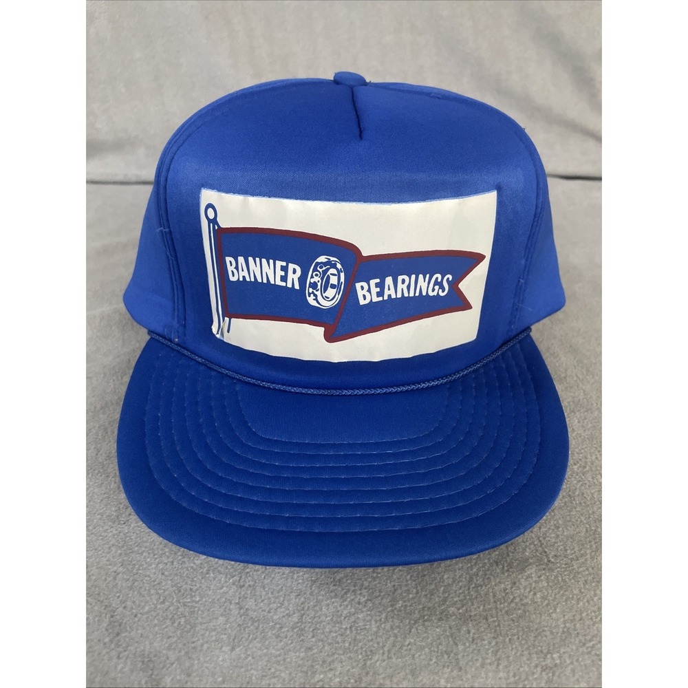 Distressed Banner Bearings Trucker‎ Hat Mens OSFA Blue Vintage Snapback Mesh Cap